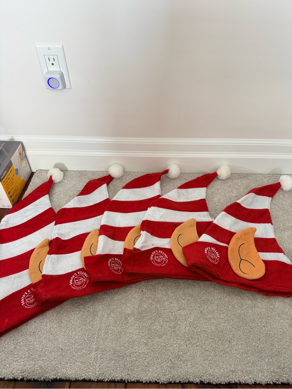 Striped Elf Santa Hat Set - Red & White with Tan Ears set of 5